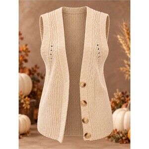 a.n.a Cream Knit Button-Front Sweater Vest